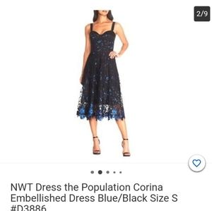 Dress the population Corina embellished cocktail dress L blue/black